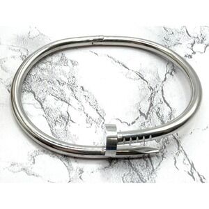 Nail Bracelet Hinged Bangle Edgy Biker Industrial Style 8" Silver Tone
